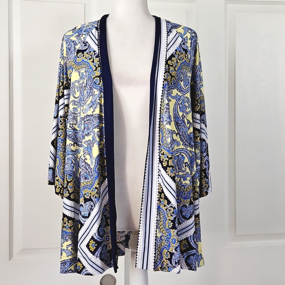 Soma Open Front Paisley Cardigan in Blue, Yellow & White
